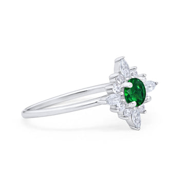 Cluster Wedding Ring Marquise Simulated Green Emerald CZ 925 Sterling Silver